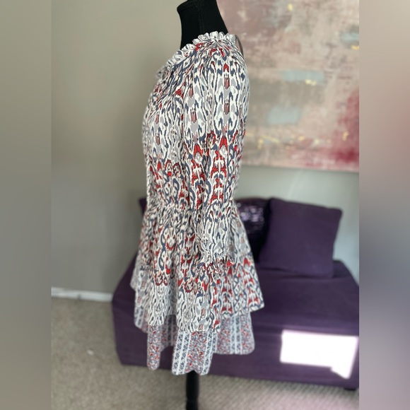 Dex Smocked Tiered Long Sleeve Mini Dress Red, Blue,‎ White Size L NWT - Picture 3 of 13